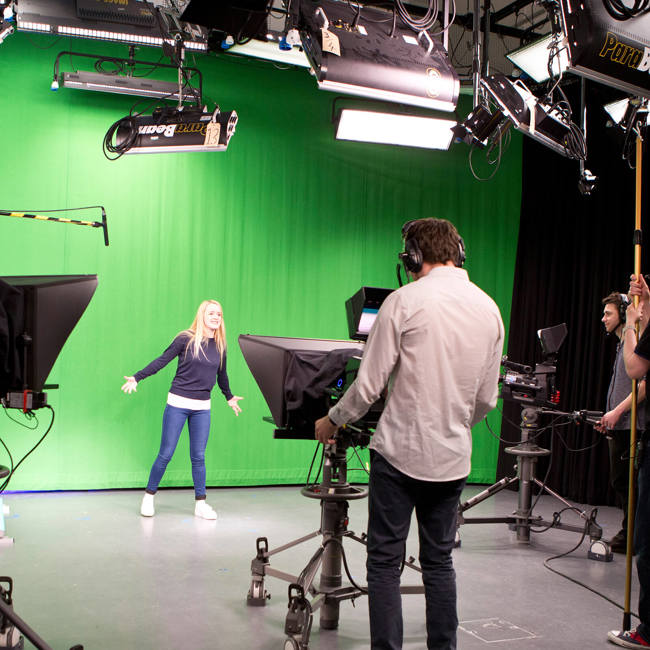 Ayr Campus Facilities | UWS Student on Green Screen | University of the West of Scotland